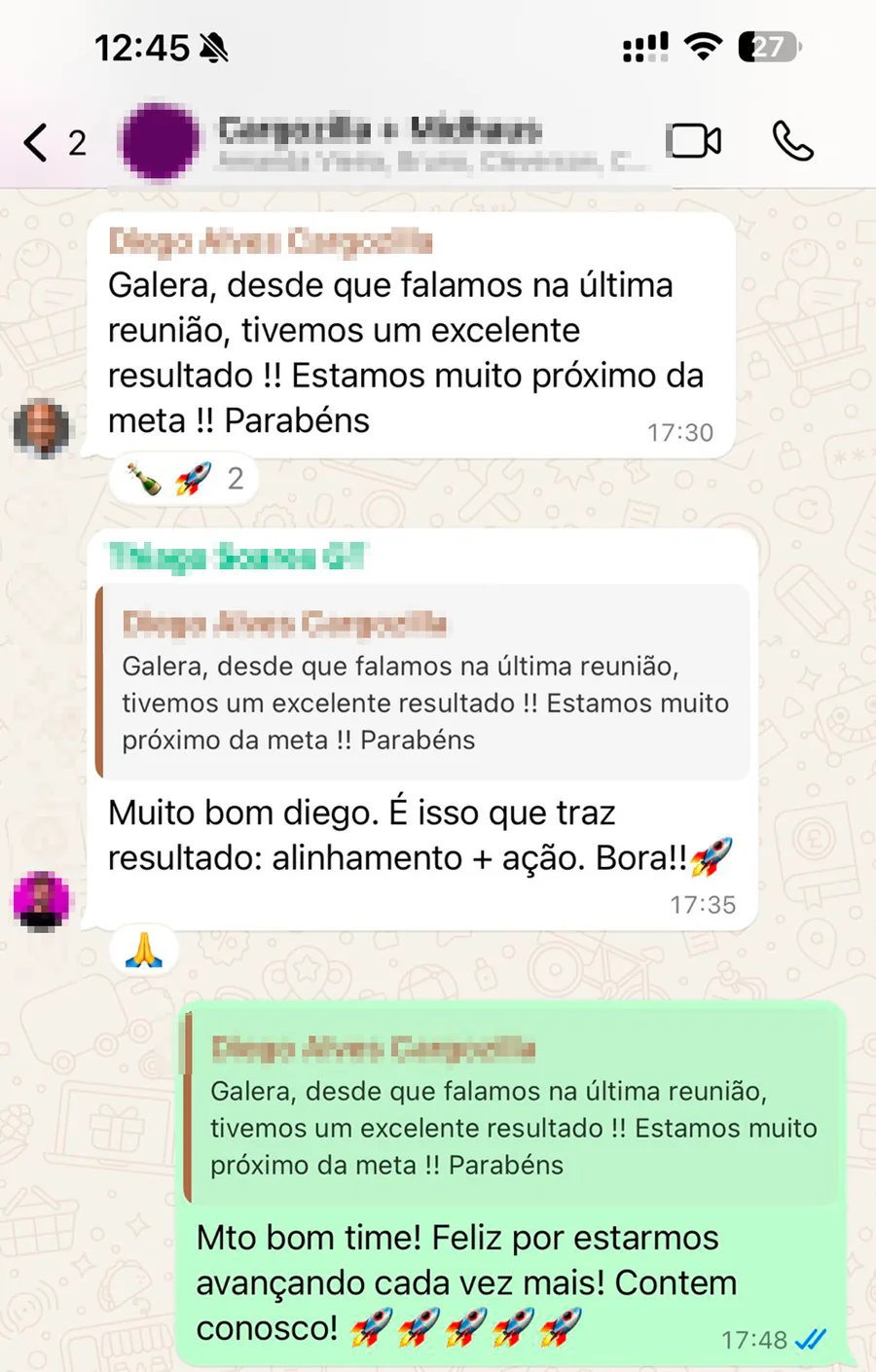 Depoimento WhatsApp - Resultados excelentes